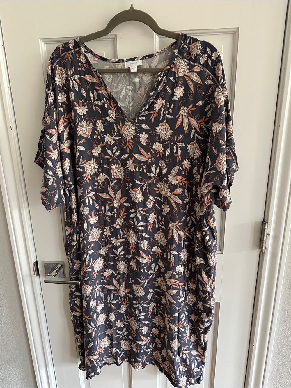 J. Jill Floral V-Neck Dress in Navy, Blush & Cream